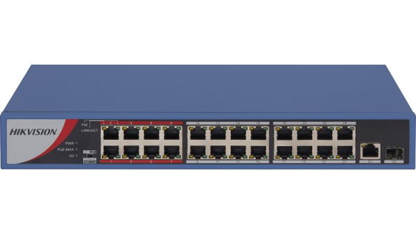 Hikvision DS-3E0326P-E/M(B) 24 Port Fast Ethernet Unmanaged POE Switch + 1 Port Gigabit SFP + 1 Port Fiber Optical