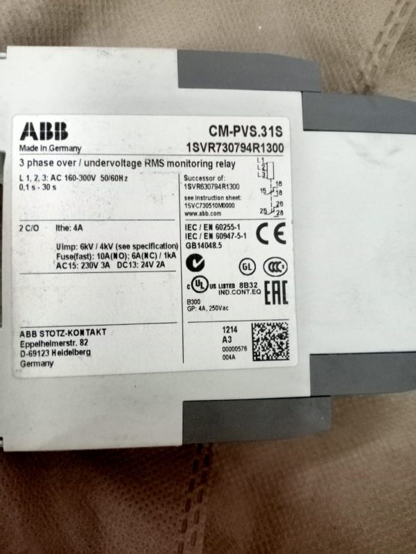 ABB 3 phase Over/Under Voltage RMS monitoring Relay CM-PVS.31S made in Germany