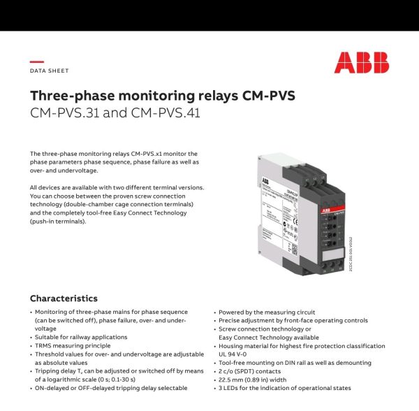 ABB 3 phase Over/Under Voltage RMS monitoring Relay CM-PVS.31S made in Germany